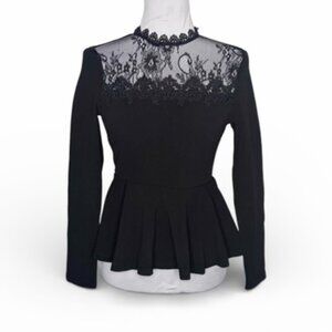 SHEIN Black Lace Yoke Peplum Top Long Sleeve XS Gothic Chic